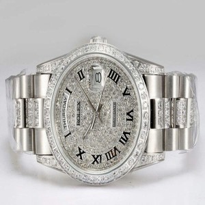 Rolex Day-Date 118209 Diamond Dial Silver Stainless Steel Strap 36mm Watch