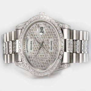 Rolex Day-Date 118209 Silver Stainless Steel Strap Round Diamond Dial Watch
