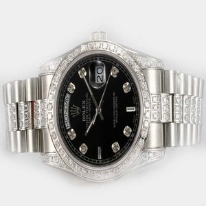 Rolex Day-Date 118239 36mm Silver Stainless Steel Strap Black Dial Watch