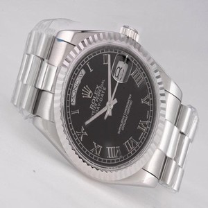 Rolex Day-Date 118239 Silver Stainless Steel Strap 36mm Black Dial Watch