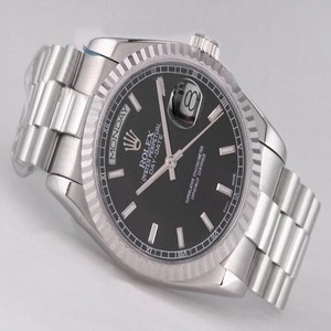 Rolex Day-Date 118239 Silver Stainless Steel Strap Black Dial Watch