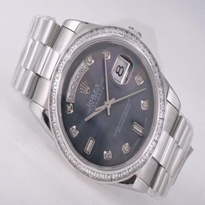 Rolex Day-Date 118239 Silver Stainless Steel Strap Blue Dial Round Watch