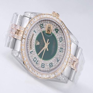 Rolex Day-Date 118348 Green Dial Silver 18k Gold Strap Watch