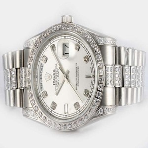 Rolex Day-Date 118389 Round Silver Stainless Steel Strap White Dial Watch