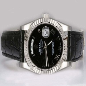 Rolex Day-Date 1601 Round Stainless Steel Case Black Dial Watch