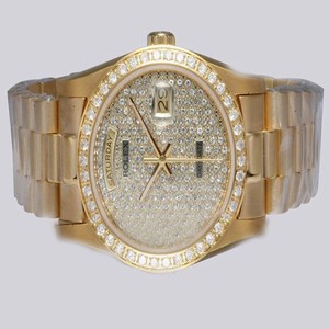 Rolex Day-Date 18238 Round Diamond Dial Stainless Steel Case Watch