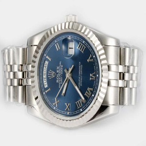 Rolex Day-Date 18239 36mm Blue Dial Silver Stainless Steel Strap Watch