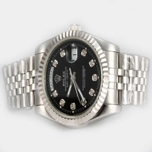 Rolex Day-Date 18239 Black Dial Silver Stainless Steel Strap 36mm Watch