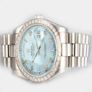 Rolex Day-Date 18239 Blue Dial Stainless Steel with Diamond Bezel Automatic Watch