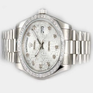 Rolex Day-Date 18239 Mens Stainless Steel with Diamond Bezel Silver Stainless Steel Strap Watch