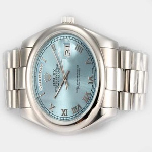 Rolex Day-Date 18239 Round Stainless Steel Case Blue Dial Watch