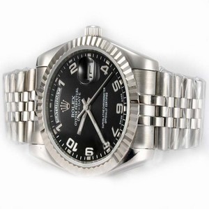 Rolex Day-Date 18239 Silver Stainless Steel Strap Black Dial 36mm Watch