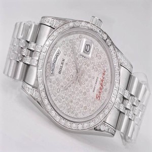 Rolex Day-Date 18239 Silver Stainless Steel Strap Round Diamond Dial Watch