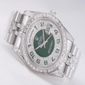 Rolex Day-Date 18239 Silver Stainless Steel Strap Round Green Dial Watch