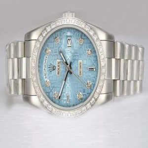 Rolex Day-Date 18239 Stainless Steel Case Blue Dial Stainless Steel with Diamond Bezel Watch