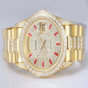 Rolex Day-Date 18948 Mens Stainless Steel Case Stainless Steel with 18K Gold and Diamond Bezel Watch