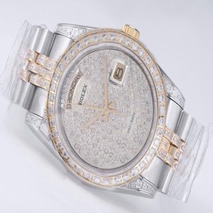 Rolex Day-Date 18956 Silver Stainless Steel Strap Stainless Steel with Diamond Bezel Mens Watch