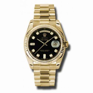 Rolex Day-Date Black Dial 18K Yellow Gold President Automatic Men's Watch 118238BKDP