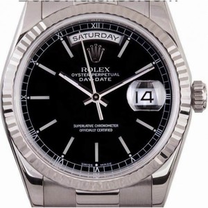 Rolex Day-Date Black Dial 18K White Gold President Automatic Men's Watch 118239BKSP