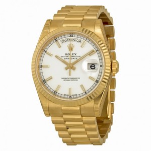 Rolex Day-Date White Dial 18K Yellow Gold President Automatic Men's Watch 118238WSP