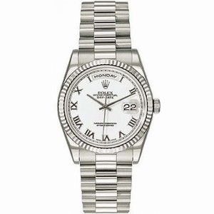 Rolex Day Date White Roman Dial Fluted Bezel President Bracelet 18k White Gold Men's Watch 118239WR
