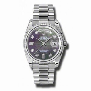 Rolex Day-Date Black Mother Of Pearl Dial Platinum President Automatic Ladies Watch 118346BKMDP