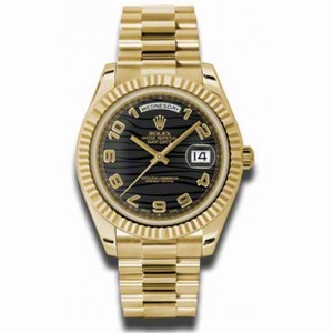 Rolex Day-Date II Black Wave Dial 18K Yellow Gold President Automatic Men's Watch 218238BKWVAP