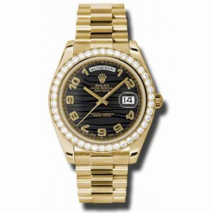 Rolex Day-Date II Black Wave Dial 18K Yellow Gold President Automatic Men's Watch 218348BKWAP