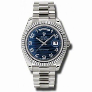 Rolex Day-Date II Blue Wave Dial 18K White Gold President Automatic Men's Watch 218239BLWAP