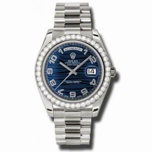 Rolex Day-Date II Blue Wave Dial 18K White Gold President Automatic Men's Watch 218349BLWAP