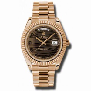 Rolex Day-Date II Brown Wave Dial 18K Everose Gold President Automatic Men's Watch 218235BRWAP