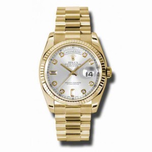 Rolex Day-Date Silver Dial 18K Yellow Gold President Automatic Men's Watch 118238SDP