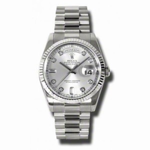 Rolex Day-Date Silver Dial 18K White Gold President Automatic Ladies Watch 118239SDP