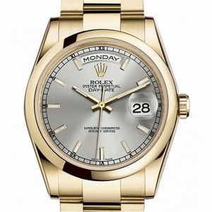 Rolex Day-Date Silver Dial 18 Carat Yellow Gold Automatic Men's Watch 118208SSO