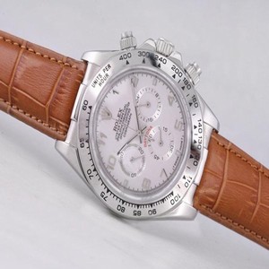 Rolex Daytona 16520 Stainless Steel Bezel Brown Crocodile Leather Strap Watch