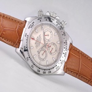 Rolex Daytona 16520 Stainless Steel Bezel Brown Crocodile Leather Strap White Dial Watch