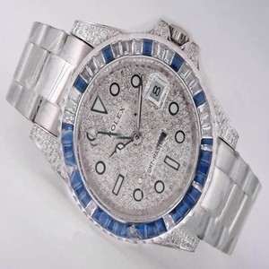 Rolex GMT II 116758SA pAvE Silver Stainless Steel Strap Round Watch