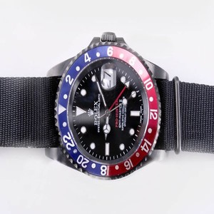 Rolex GMT II 16710 PVD Bezel Black Nylon Strap Mens Watch