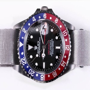 Rolex GMT II 16710 Round Silver Nylon Strap Black Dial Watch