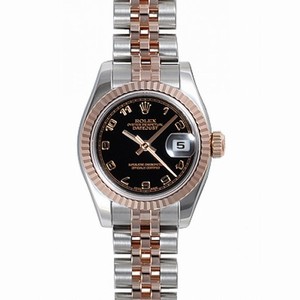 Rolex Datejust Black Arabic Dial 18k Rose Gold Fluted Bezel Ladies Two Tone Watch 179171BKAJ