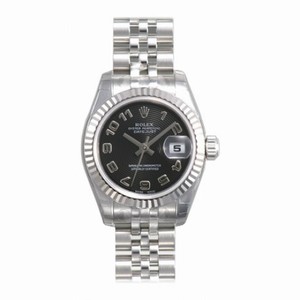 Rolex Datejust Black Arabic Dial Jubilee Bracelet 18k White Gold Bezel Ladies Watch 179174BKAJ