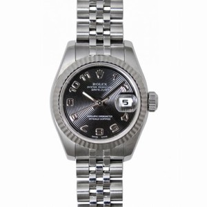Rolex Lady Datejust Black Concentric Arabic Dial 18k White Gold Fluted Bezel Steel Jubilee Ladies Watch 179174BKCAJ