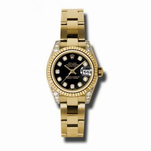Rolex Lady Datejust Black Dial 18kt Yellow Gold Diamond Automatic Ladies Watch 179238BKDO