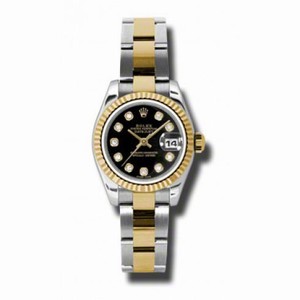 Rolex Datejust Black Dial Automatic Stainless Steel and 18kt Yellow Gold Ladies Watch 179173BKDO