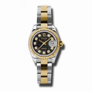 Rolex Datejust Black Dial Automatic Stainless Steel and 18kt Yellow Gold Ladies Watch 179173BKJDO