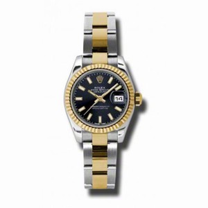 Rolex Datejust Black Dial Automatic Stainless Steel and 18kt Yellow Gold Ladies Watch 179173BKSO