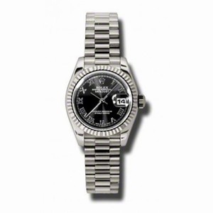Rolex Lady-Datejust 26 Black Dial 18K White Gold President Automatic Ladies Watch 179179BKRP