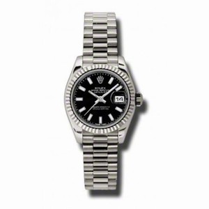 Rolex Lady-Datejust 26 Black Dial 18K White Gold President Automatic Ladies Watch 179179BKSP