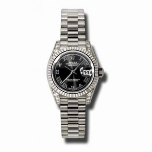 Rolex Lady-Datejust 26 Black Dial 18K White Gold President Automatic Ladies Watch 179239BKRP