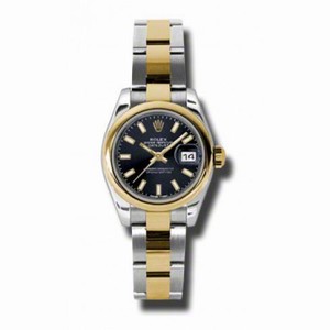 Rolex Datejust Black Dial Steel and Yellow Gold Ladies Watch 179163BKSO